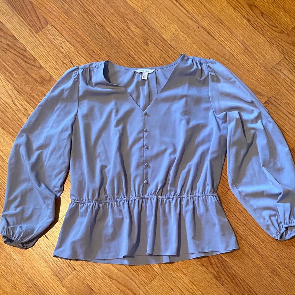 Nine West Light Blue Peplum Blouse